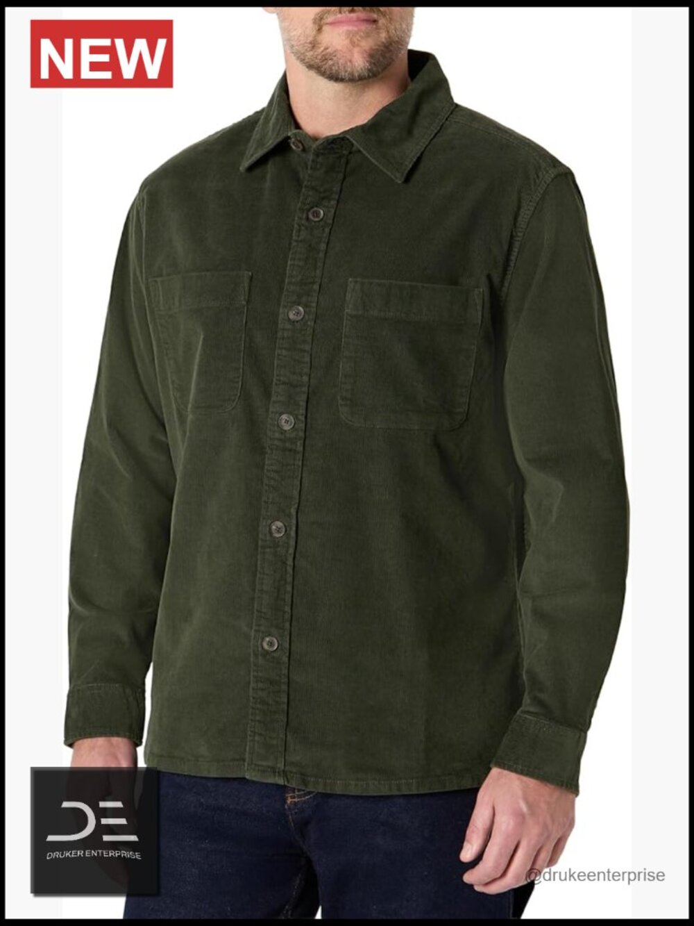 Regular-Fit Corduroy Overshirt Button-Front Long Sleeve Stretch Cotton Men's